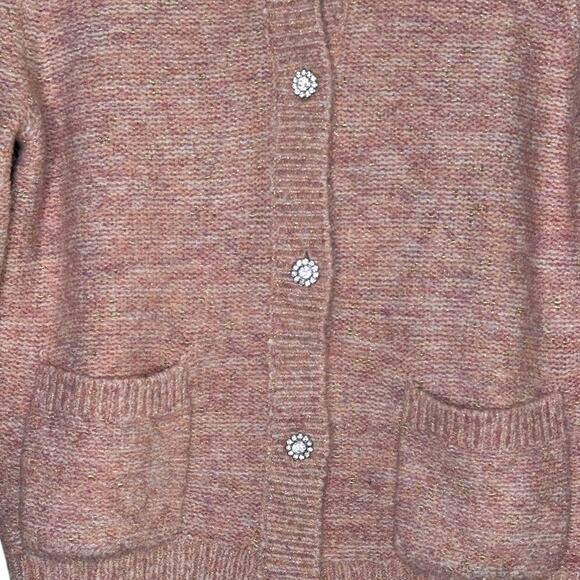 J.Crew Shimmer Lady Cardigan Sweater Crystal Buttons XS Rose Blush Metallic - Picture 6 of 16